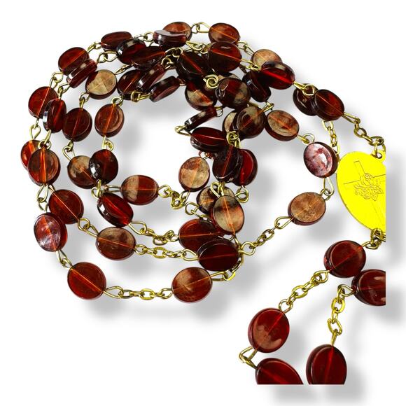 Vintage Rosary Necklace Red Flat Bead Prayer Beads Religious Collectible - Picture 2 of 5
